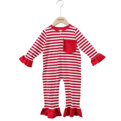 China Newborn Christmas Gold Baby Romper Red and White Striped Baby Long Sleeve Rompers Anti Shrink Supplier for sale