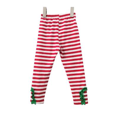 China High quality christmas toddler girls anti-pilling red and white triped ruffled pants for babies cotton pants for sale