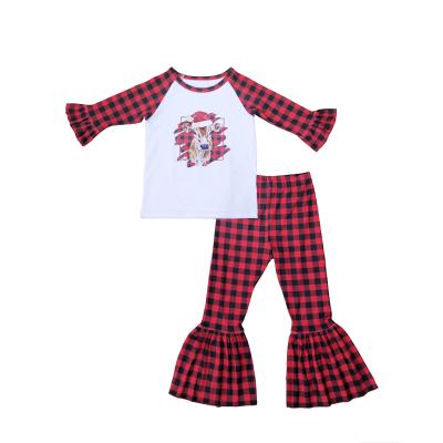 China Fashion\Comfortable\Durable Baby Boy Clothes Boutique Girls 2021 Clothing Sets Christmas Elks Applique Ruffles Knit Babies Christmas Outfit for sale