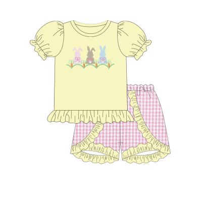 China Boyis Easter Design Boutique Rabbit Applique Kids Cotton Casual Baby Clothes Set for sale