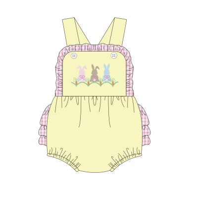 China Cozy Baby Clothes Boutique Customized Wholesale Babies' Bubble Applique Rabbit Easter Rompers for sale