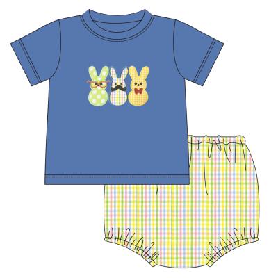 China New Arrival Easter Rabbit Applique Cotton Kid Boy Summer Diaper Baby Boy Casual Clothes for sale