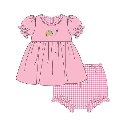 China Boyis Newcomer Casual Girl Sets Back To School Applique Girl Dress And Matching Adorable Diaper 2pcs Girls Costumes for sale