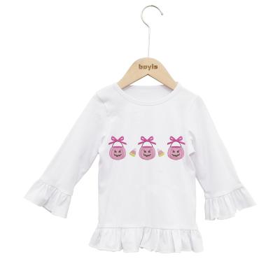 China Autumn Baby Shirts Embroidery Long Sleeve Cotton Pumpkin Little Girls T-shirts Boutique Casual Anti-Shrink Top Kids Infant Babies Clot for sale