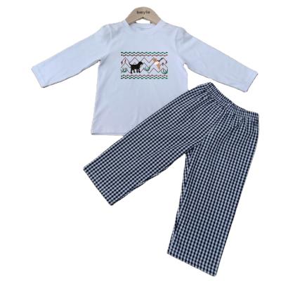 China Fashion\Comfortable\Durable Baby Boy Clothes Wholesale White Cotton Embroidery Hot Sale Long Sleeve Baby Boy Clothing Sets for sale