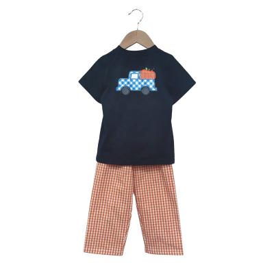 China Fashion\Comfortable\Durable Baby Boy Clothes Boutique Custom Boy Woven Cotton Children's Clothing Sets Applique Baby Boy Clothing Sets for sale