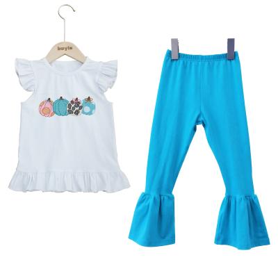 China Halloween Clothes Babies Pumpkin Casual Outfits With Bell Bottom Pants Kids Boutique Clothes Kids Fall Custom Clothing for sale