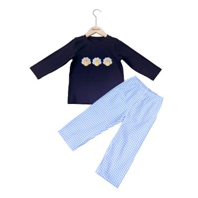 China Fashion\Comfortable\Durable Baby Boy Clothes Winter Toddler Clothes Navy Long Sleeve Shirt Striped Pants Set Custom Embroidery Baby Boy Clothes Set for sale