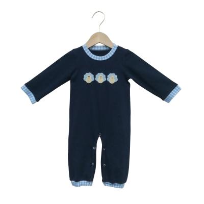 China Cozy Baby Clothes Embroidery Turkey Romper Long Sleeves Navy Fabric Soft Drop Kids Rompers Baby Boy Overalls Wholesale for sale