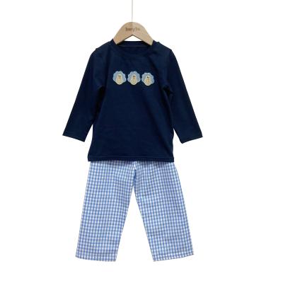 China Hot sale casual turkey boys sets matching boys navy t-shirt gingham pants apparel sets thanksgivings kids clothes for sale