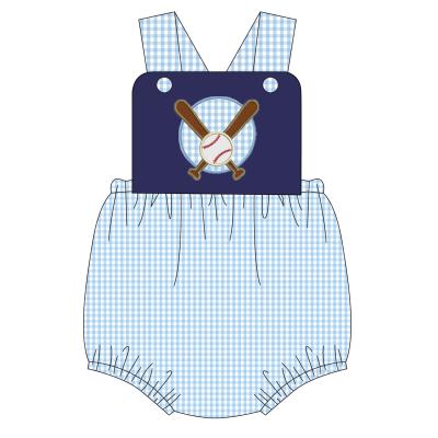 China Cozy Baby Clothes Wholesale Customized Baseball Applique Baby Boy Casual Cozy Bubble Romper for sale