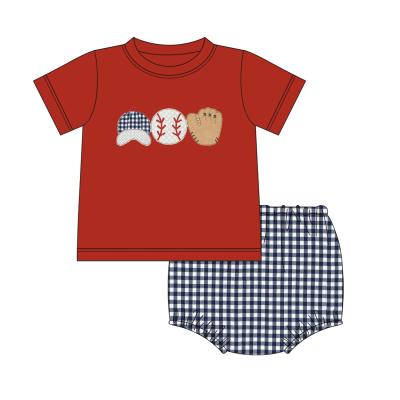 China Baseball Applique Boutique Casual 100% Custom Cotton Baby Boy Diaper Clothes Set Two Piece for sale