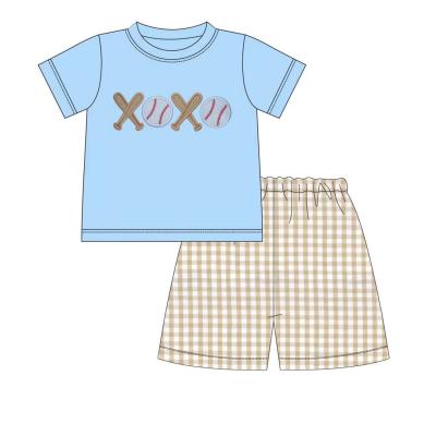 China Casual High Quality Cotton Applique Infant Cartoon Boy Clothes Custom Boutique Toddler Boys Clothing Sets for sale