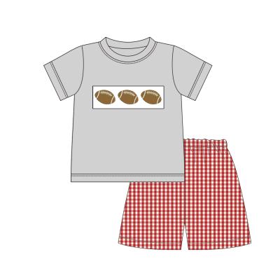 China Boyis Boutique Casual Baby Boy Clothing Sets Wholesale Football Applique Child Clothes Boys Dressing Sets for sale