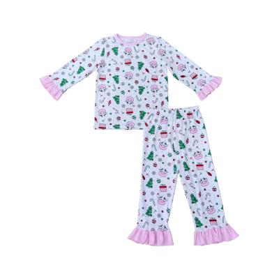 China High Quality Breathable Baby Christmas Clothing Ruffle Boutique Outfits Kids Holiday Pajamas Sets for sale