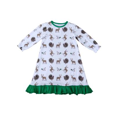 China Hot Selling Cotton Kids Girls Breathable Pajamas Print Children Pajamas Long Sleeve Children Animal Sleep Dress for sale