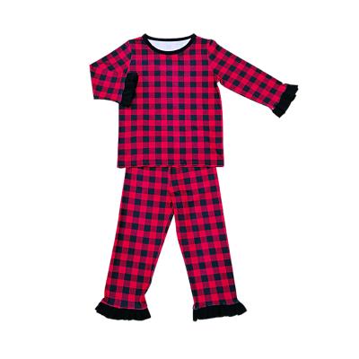 China Breathable New Design Long Sleeve And Pants With Ruffle Step Girls Pajamas 2 Sets for sale