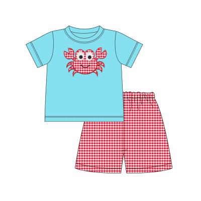 China Summer Custom Baby Applique Boys Shirts Children Animal Casual Newborn Kids Clothing Sets for sale