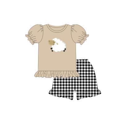 China Summer Casual Animal Baby Toddler Kids Clothing Set T-shirt +Pants Sleeve Puff Applique Clothing for sale