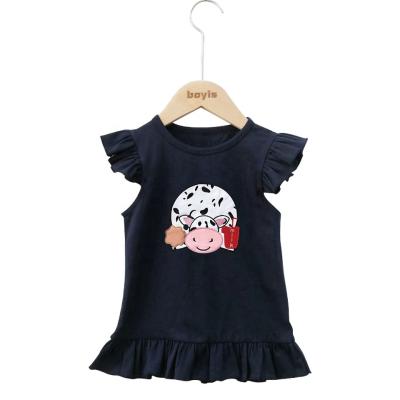 China Blank applique cow cotton toddler boutique girls t-shirts anti-shrink custom top babies T-shirt kids boutique clothing for sale