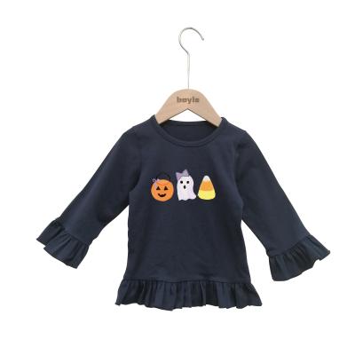 China New Halloween Anti-Shrink Custom Pumpkin Applique Children's T-shirt Girls Clothes Tops Children Clothes Autumn Girls T-shirts for sale