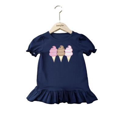 China Summer Custom Printed Girls Short Sleeves Organic Cotton Knitted 100% Ruffle Kids T-shirts Breathable Kids T-shirts for sale