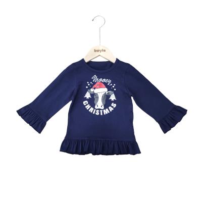 China Wholesale High Quality Christmas Customized Kids Clothing Long Sleeve Ruffle Breathable Knit Shirts For Kids Girls for sale