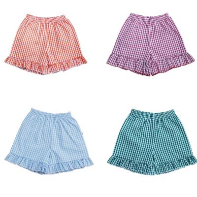 China Custom anti-pilling baby boyis shorts kids girls gingham ruffle kids shorts for sale