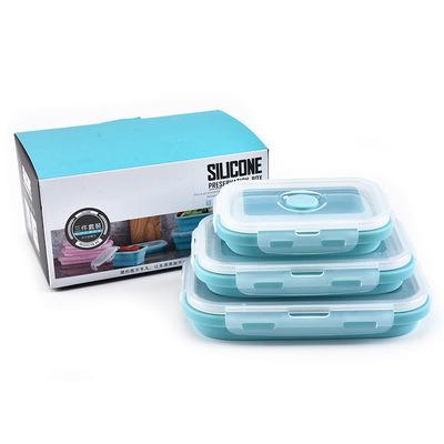 China Viable Wholesale Kitchen Supply Four Pieces Portable Silicone Folding Lunch Box Set Microwave Oven Heated Lunch Box for sale