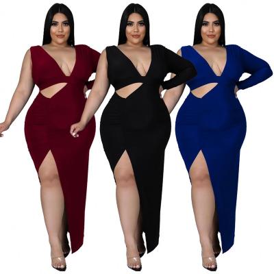 China 2022 New Arrival Washable Women's Casual Dresses Solid Color Plus Size Simple Sleeve Sexy Hollow Out Dress for sale