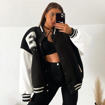 China 2021 New Fashion Winter Women's Casual Single Breasted Contrast Shoulder Baseball Breathable Splice Loose Jacket for sale