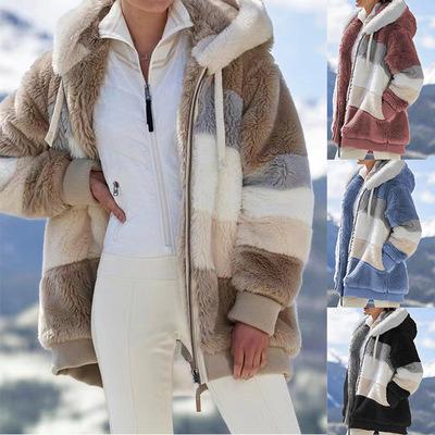 China 2021 Viable The New Trend Winter Plus Size Women's Clothing Loose Coated Multicolor Plush Hoodie Jacket For Women for sale