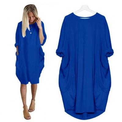 China Casual Loose Oversized T-shirt Dresses Blank Jumper Pullover Pocket Long Casual Loose Tops Anti-Static Women's T-shirt Dress Long for sale