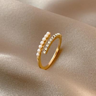 China 2022 New Fashionable Pearl Environmentally Friendly Open Adjustable Ring Korean Fashion Ring For Women Jewelry for sale