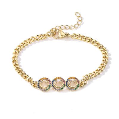 China 18K Gold Smiley Bracelet Women Copper Plated Microset Zircon Bracelet Cavity Environmental Friendly for sale