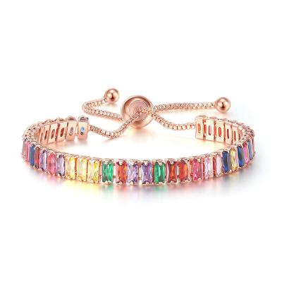 China 2022 New Fashion Full Diamond Adjustable Bracelet Color Zircon Bracelet Environmental Friendly Women for sale