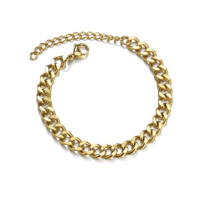 China 18k Gold Stainless Steel Cuban Link Chain Bracelets Men and Women Multi Size High Quality Environmental Friendly Hip Hop for sale