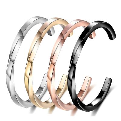 China 2022 New Design Environmentally Friendly 18K Gold Plated Titanium Steel Open Twisted Stainless Steel Bracelet Fashion Bangle For Men And Women for sale