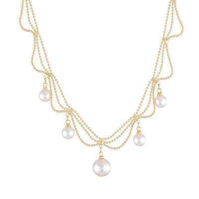 China Environmentally Friendly Retro French Skullcap Chain Copper Plated Real 14K Gold Pearl Necklace Clavicle Pendant Chain For Women for sale