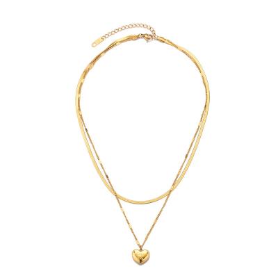 China 2022 New Environmental Friendly Multi Layer 18k Gold Flat Snake Chain Heart Charms Necklaces For Women Choker Necklace Heart Stainless Steel Necklaces for sale