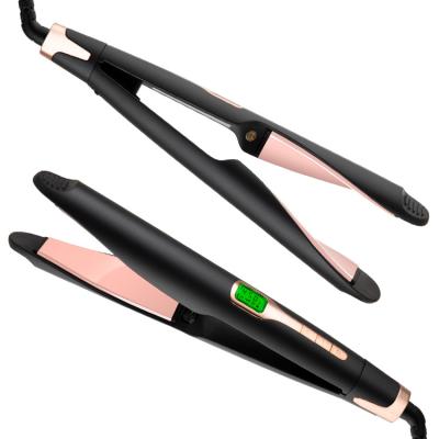 China Popular hair straightener and curler 2 in 1 with negative ions ceramic titanium coated twisted plates curler for sale