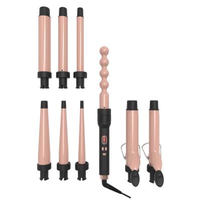 China Aluminum 9 in 1 Barrel Detachable Curling Iron Set Professional Interchangeable Curling Wand with LED Temperature Control for sale