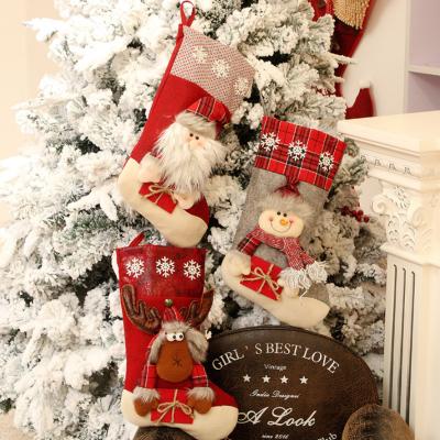 China New Polyester Xmas Christmas Stocking Gift Bag Big Stocking Gift Bag Christmas Decorations Stocking Ornaments Wholesale for sale