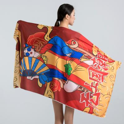 China Custom Logo Printed Microfiber Towel Super Absorbent Viable Dry Quick Soft Light Sand Free Beach Towel for sale