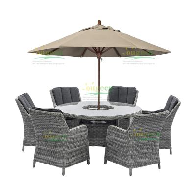 China OG20008 Modern Outdoor Furniture Rattan Furniture Ice Bucket Sofa Set With Umbrella Hole Dining Set for sale