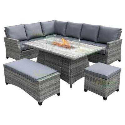 China OG20022 Modern Rattan Furniture Corner Sofa Set Garden Furniture With Fire Pit Firepit Table Outdoor Furniture Sectional Sofa for sale