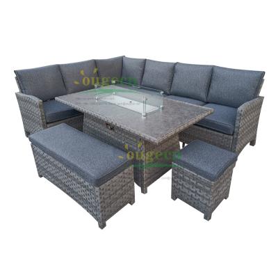 China OG20031 Modern Garden Furniture Rattan Furniture Sectional Sofa Set Conversation Dining Set With Firepit Table for sale