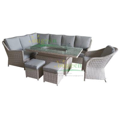 China OG20035 Modern Garden Furniture Rattan Sofa Set Dining Furniture Set With Rising Firepit Table for sale