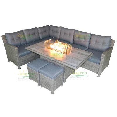 China OG20048 Modern Outdoor Furniture Garden Furniture Rattan Sofa Set With Firepit Modular Dining Table Fire Set Fire Pit for sale