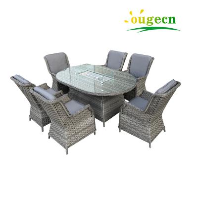 China Modern Rattan Outdoor Wicker Potio Fire Pit Table Dual Recliner Garden Furniture Dining Woven Sectional Sofa Sofa for sale